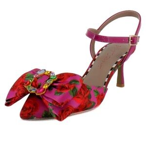 Betsey Johnson Pink Floral Heels with Jewel Accent